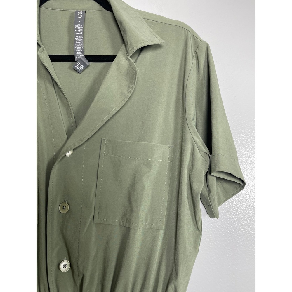 VUORI Villa Romper Small Olive Green Pleated Shorts Jumpsuit Stretch Travel - Picture 3 of 9